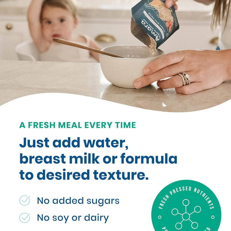 Amara Organic Baby Food - Stage 2 - Oats & Berries - Baby Cereal to Mix With Breastmilk & Water - Shelf Stable Baby Food Pouches Made from Organic Fruit and Veggies - 5 Pouches, 3.5oz Per Serving