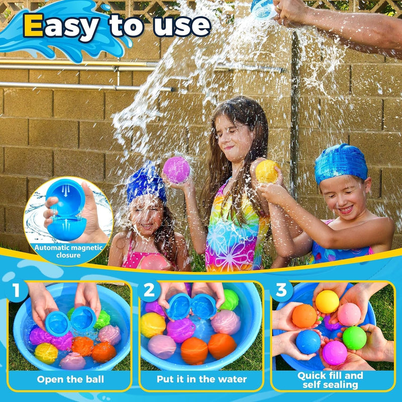 12PCS Reusable Water Balloons - Quick Fill Water Balls Toys For Toddler Age 4-8 - Refillable Self-Sealing Water Splash Bomb For Summer Party Pool Outdoor Beach Toys for kids Age 8-12