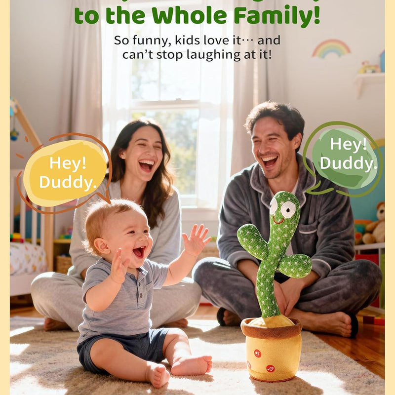 Adjustable Volume Dancing Talking Cactus Baby Toy for 0-6 Months, 4-Level Volume Control, 120 English Songs