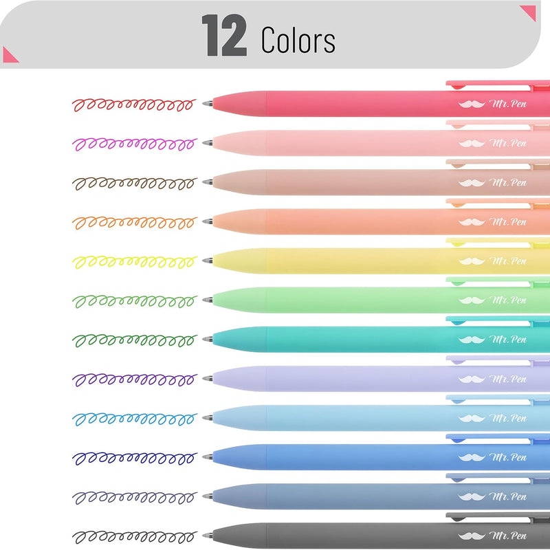 Mr. Pen- Retractable Gel Pens, 12 Pack, Colorful Ink, Fine Point 0.7mm | Fast Dry, Smooth Writing, Cute Pens for Drawing, Writing Planner and School Supplies