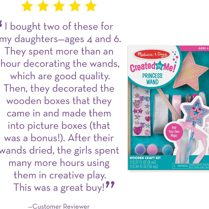 Melissa & Doug Created By Me! Paint & Decorate Your Own Wooden Princess Wand Craft Kit, Pink Princess Crafts Great for Rainy Days, Toys for Kids Ages 4+
