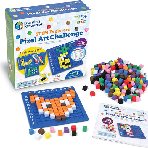 Learning Resources STEM Explorers Pixel Art Challenge, science kit for kids, ages 5+, fine motor skills, math manipulatives, pattern blocks, gifts for boys and girls