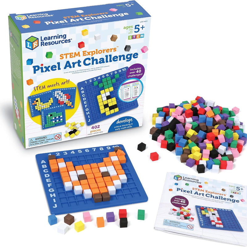Learning Resources STEM Explorers Pixel Art Challenge, science kit for kids, ages 5+, fine motor skills, math manipulatives, pattern blocks, gifts for boys and girls