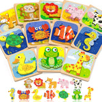 Benresive Wooden Toddler Puzzles, 6pcs Animal Montessori Toys for 1-3 Year Olds