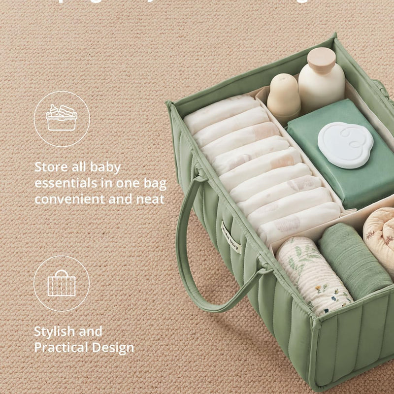 Blissful Diary Baby Diaper Caddy Organizer, Stylish Storage Basket for Newborn Essentials and Diaper Station, Gift for Baby Shower and Registry Must-Have, Sage Green