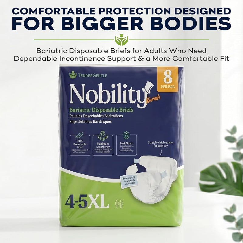 4-5xl Adult Diapers for Women and Men - 8 Bariatric Disposable Briefs with Tabs and Stretchable Side Panels - 100% Breathable with Maximum Absorbency