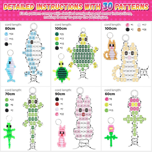 Beads for Crafts, Pony Beads Keychain Making Kit, Bead Pets for Kids Girls | Funtopia Bracelet Making kit Beaded Animal Set Birthday Party DIY Art Crafts for Girls Boys Beginners(1500 Bead, 30 Designs)