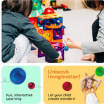 PicassoTiles 100pc Magnetic Marble Run Set with Racing Track Tiles Funnels Curved Slopes and Steel Balls for Kids STEM Construction Indoor Learning Toy that Promotes Focus and Problem Solving PTG100