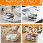 YQBRAO Clear Hard Shell Organizer Cases, 3-Pack, White | Rigid 1.2 mm clear PET organizers with multi-size design for travel, home storage, and everyday essentials.