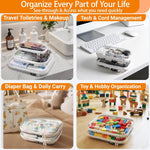 YQBRAO Clear Hard Shell Zipper Cases, 6 Multi-Size Organizers, White | Rigid clear shells in three practical sizes organize toiletries, cosmetics, cables, stationery and household essentials