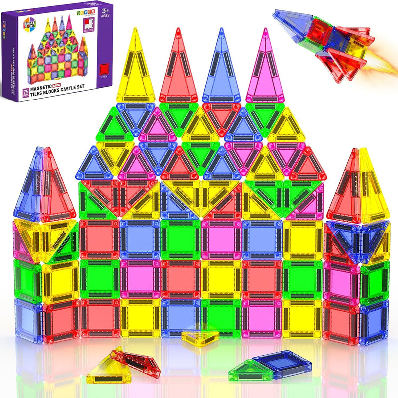 Mini Magnetic Tiles, 40 PCS tin travel magnetic tiles for kids age 3+, STEM educational building set