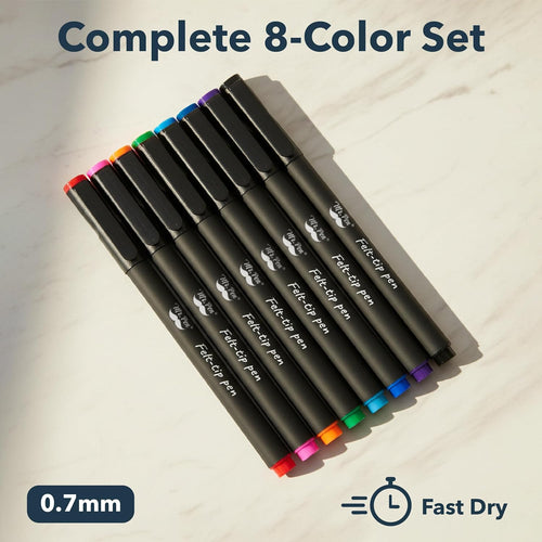 Mr. Pen- Felt Tip Pens, 8 Pack, 0.7mm, Assorted Colors, Fast Dry | Fine Felt Tip Pens For Arts & Crafts, Note-Taking, Journaling, Writing, School Supplies for Teachers & Students