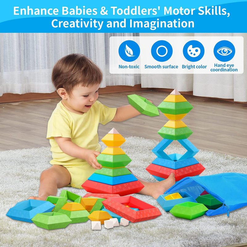 Hieoby Montessori Toys for Toddlers Boys Girls Preschool Learning Activities 30Pcs Building Blocks Stacking Educational Toys STEM Toddler Manipulatives Birthday Gifts Toddler Toys for 3 4 Year Old