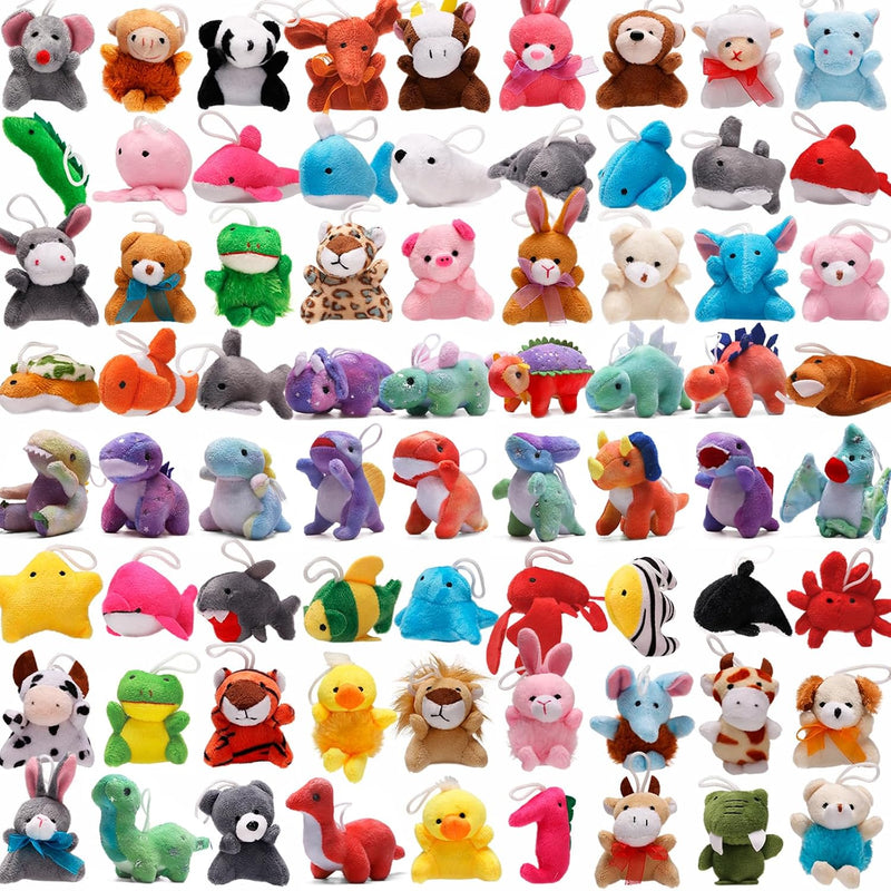 72 Pack Mini Stuffed Animal, Assorted Plush Toy (Dinosaur, Zoo, Ocean), Party Favors for Kid, Perfect for Claw Machine Filler, Goody Bag Stuffers, Keychain, Carnival Prizes, Classroom Reward Gift Bulk