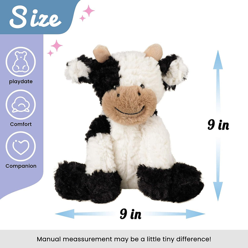 Hopearl Adorable Cow Plush Toy Floppy Dairy Cattle Soft Kawaii Cow Stuffed Animal Cute Birthday Holiday Gift for Boys Girls Kids Toddlers, 9''