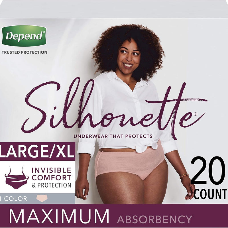 Depend Silhouette Adult Diapers, Incontinence & Postpartum Bladder Leak Underwear for Women, Maximum Absorbency, Large, Pink, 52 Count (2 Packs of 26), Packaging May Vary