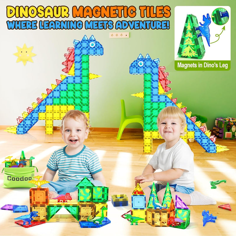 Coodoo Dinosaur Magnetic Tiles STEM Sensory Toy for 3+ Year Old Kids