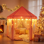 Sumbababy Princess Castle Tent for Girls Fairy Play Tents for Kids Hexagon Playhouse with Fairy Star Lights Toys for Children or Toddlers Indoor or Outdoor Games (Pink)