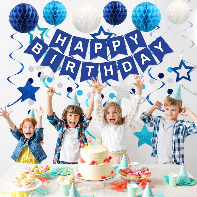 Vibrant Birthday Decorations: Happy Birthday Banner, Honeycomb Balls, Hanging Swirls, Garland for Men, Women, Boys, Girls