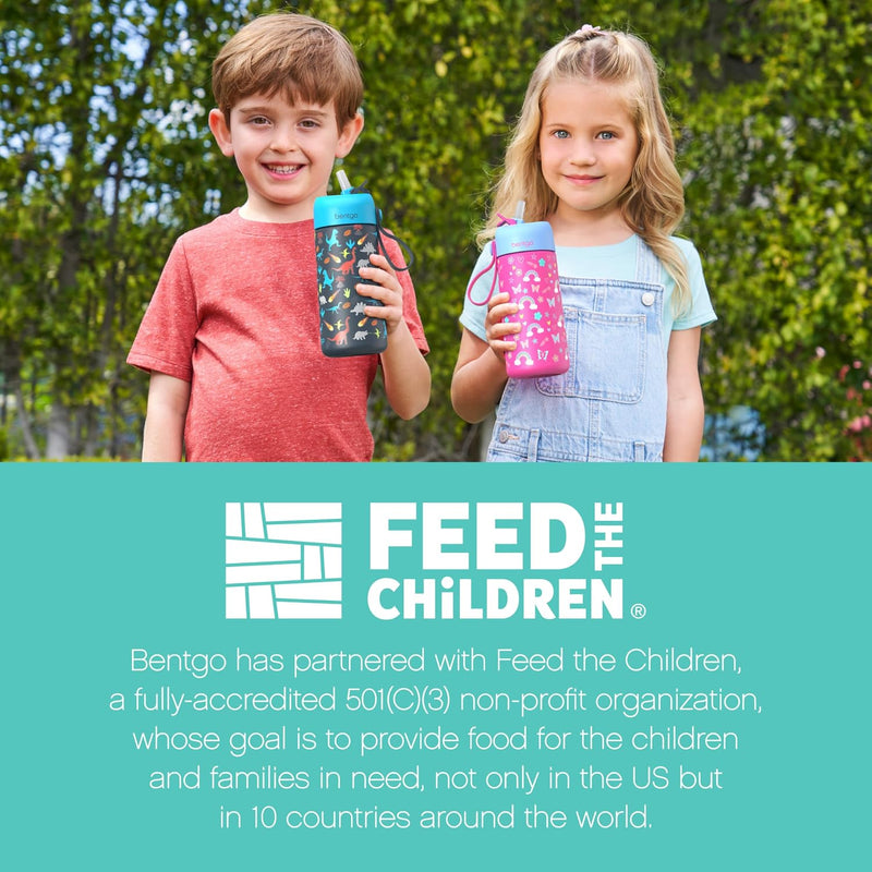 Bentgo Kids Stainless Steel Water Bottle, Leak-Proof, 14 oz, Bite & Sip | Vacuum Insulated, 18/8 Stainless Steel, 12-Hour Cold, Dishwasher Safe, BPA-Free (Rainbows & Butterflies)