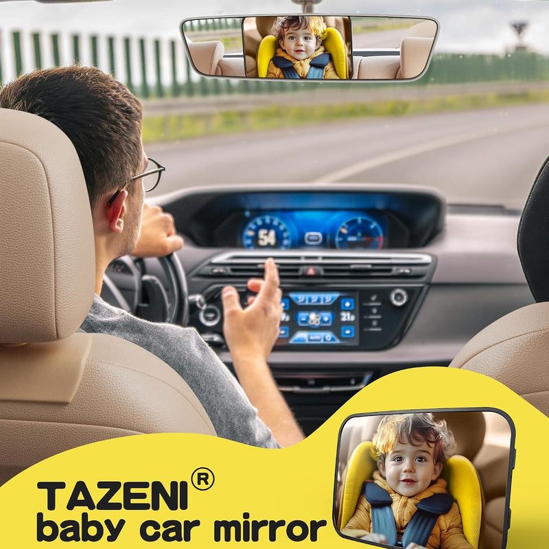 TAZENI Car Mirror for Baby for Rear-Facing Car Seat, Ultra Stable Hook Clip | Shatterproof, 360° Adjustable View Angle, Super Stable Car Seat Mirror for Baby, Black
