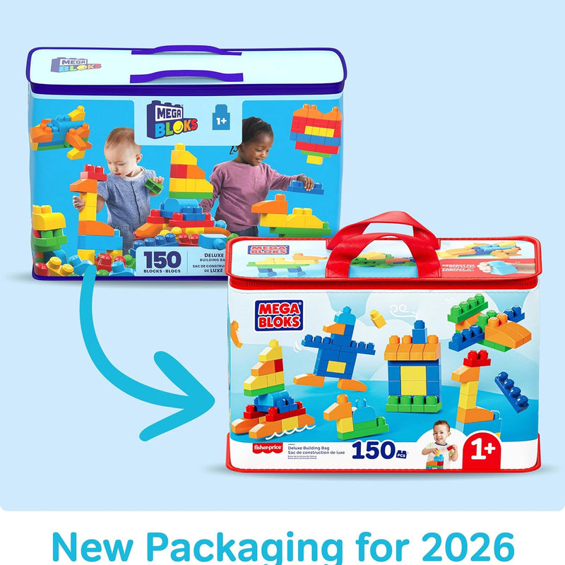 MEGA BLOKS First Builders Toddler Blocks Toy Set with 150 Pieces and Storage, Blue, Ages 1+