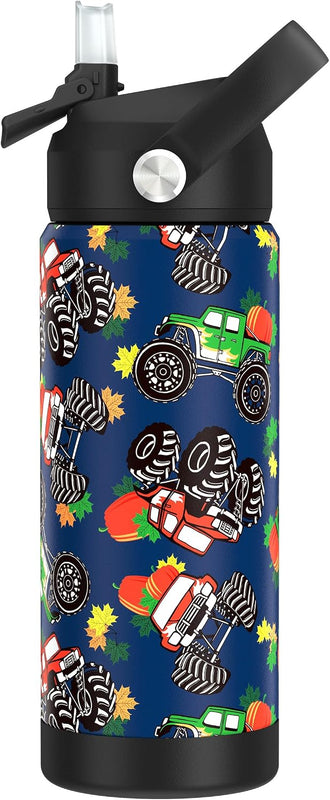 Boys Game Water Bottle for School，Kids 18 oz Insulated Stainless Steel Cup with Straw, Double-Wall Vacuum Leakproof