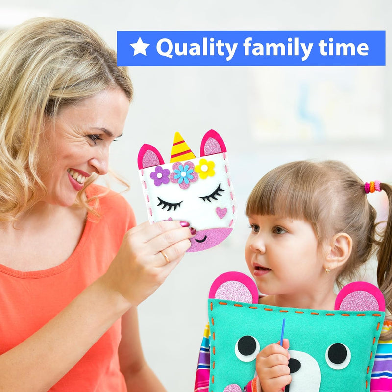 KRAFUN My First Sewing Kit for Kids Ages 6-12 | 7 Animal Dolls | 7 stuffed animal & plush pillow projects. Pre-punched felt & instructions included. Gift for girls & boys