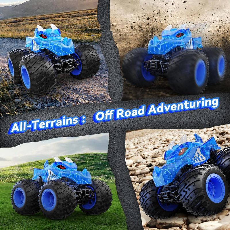 AUUGUU Remote Control Monster Truck with 2.4GHz and Light Spray for Kids 3+ Years Old, All-Terrain RC Car