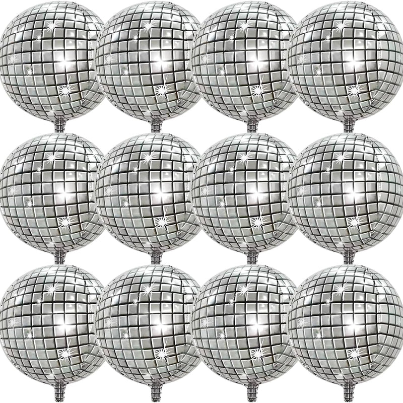 Silver Disco Balloons 10PC Set 10in & 18in Round Balloons 70s 80s Theme Party Decorations
