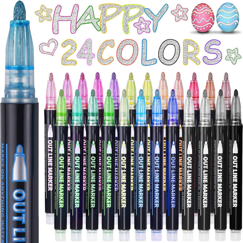 Yangmei Outline Glitter Markers, Teen Girl Gifts Trendy Stuff, Art Supplies for Kids 6-8 9-12, Crafts for Girls 8-12, 12 Self Outline Metallic Markers, Gift for 4-12 Year Old Girls Birthday Gift