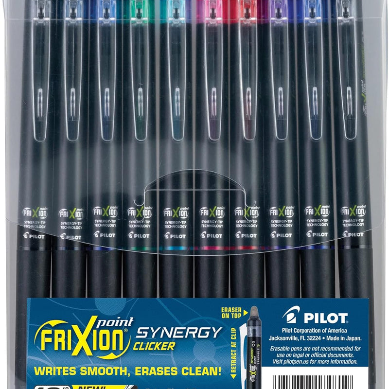 Pilot FriXion Synergy Clicker Erasable, Refillable, Retractable Gel Ink Pens, Extra Fine Point 0.5 mm, Pack of 5, Black Ink, FriXion Erasable Pens 0.5 - Ideal for School & Office Writing