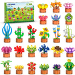 24 Pack Flowers Succulents Party Favors for Kids Building Set - 1012PCS Botanical Bonsai 3.6mm Mini Building Blocks Toy for Goodie Bags Stocking Stuffers Classroom Prize Birthday Gifts for Girl Boy 6+