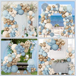 Amandir 153pcs Dusty Blue Balloon Garland Arch Kit Different Sizes Blue White Sand Latex Metallic Confetti Gold Balloons Baptism Birthday Boho Baby Shower
