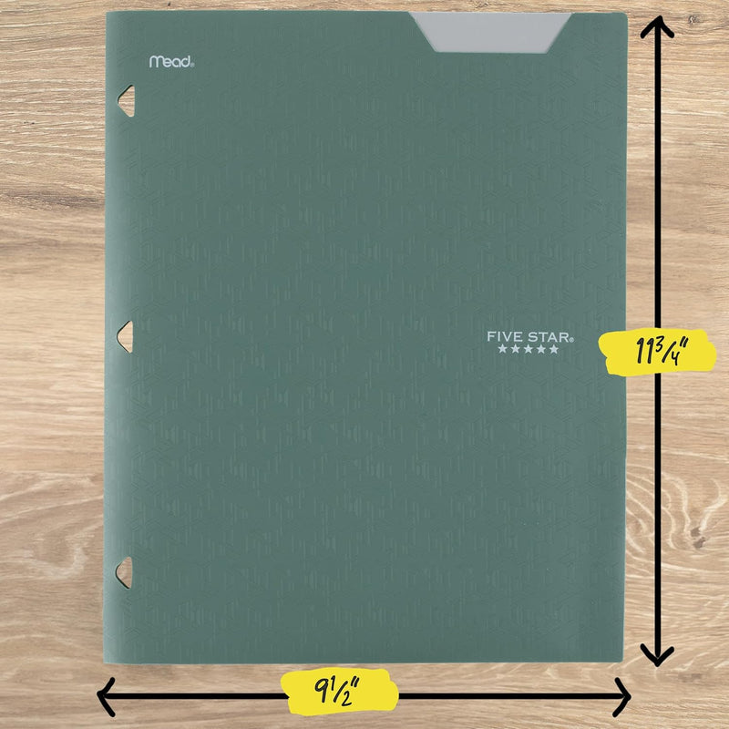 Five Star 2-Pocket Plastic Folder with Stay-Put Tabs, Fits 3-Ring Binder, Holds 8.5" x 11" Paper, Assorted Colors, 4 Pack (333420B)