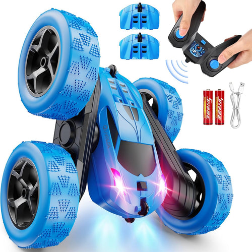 Qunreda 4WD RC Stunt Car for Kids, 2.4GHz, LED Lights, 360° Flips, Upgraded USB-C Batteries, 6-12 years old
