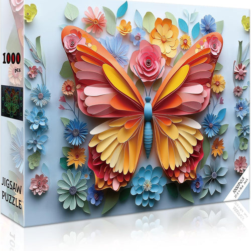 Challenging 1000 Piece Jigsaw Puzzle for Adults, Noctilucous Butterfly & Flower Art Design, Premium Click-Fit Pieces with Anti-Glare Coating, 3D Wall Decor, 27.5x19.6 Inch Dimensions.