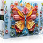 Challenging 1000 Piece Jigsaw Puzzle for Adults, Noctilucous Butterfly & Flower Art Design, Premium Click-Fit Pieces with Anti-Glare Coating, 3D Wall Decor, 27.5x19.6 Inch Dimensions.
