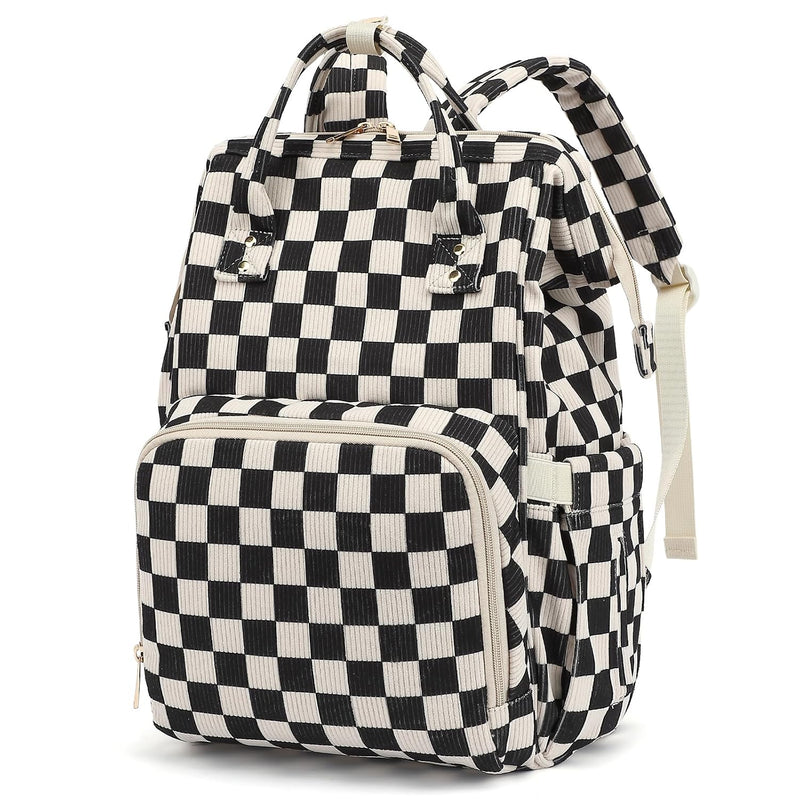 Baby Diaper Bag Backpack for Mom, Large Capacity Travel Nappy Bag for Boys & Girls with Stroller Straps (Corduroy Checkered Green)
