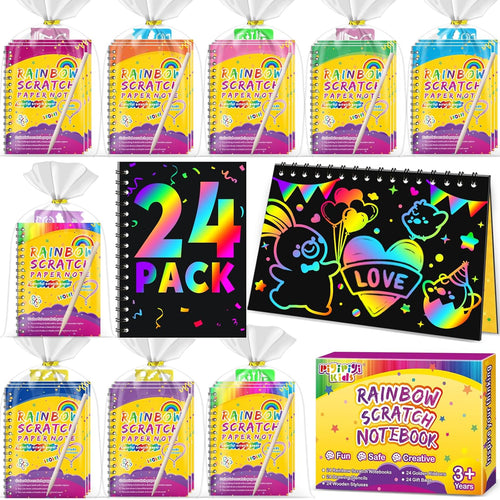 24-pack scratch rainbow art crafts notebooks for kids bulk birthday gift classroom prizes
