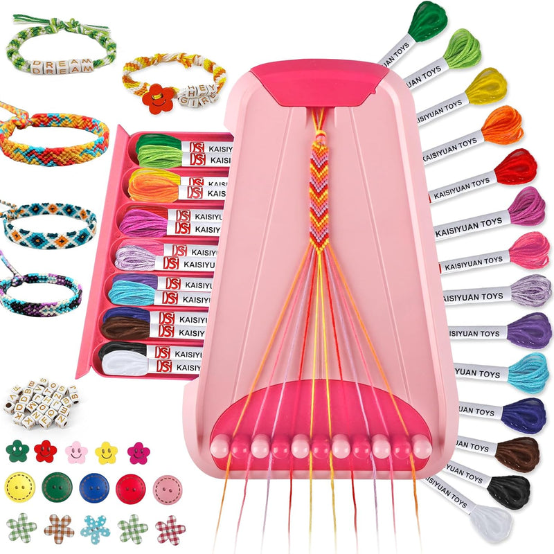 Maynacs Friendship Bracelet Making Kit for Girls 8-12, 28 Pre-Cut Threads | 28 Pre-Cut Threads in 14 Colors, 100 Letter Beads, Hidden Storage Tray - Screen-Free Travel Craft Kit for Kids and Teens