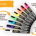 Bandle B. Chalk Markers - 8 Vibrant, Erasable, Non-Toxic, Water-Based, Reversible Tips. For Glass or Chalkboard Markers for Businesses, Restaurants, Liquid Drawing Chalk (Vibrant 6mm)
