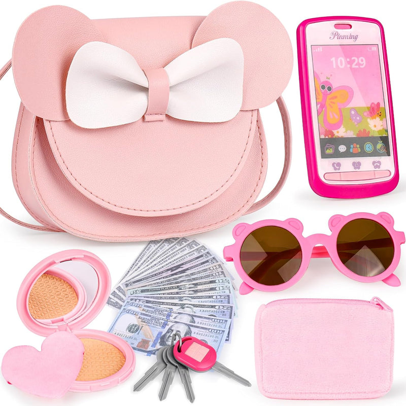 Oisacirg Play Purse with 23PCS Pretend Makeup, Princess Toys for Girls 3-12 | Crossbody Bag, Phone, Wallet, Sunglasses, Makeup for Princess Role Play, Birthday, Mom-Daughter Fun, Multi-Scene Pretend Play