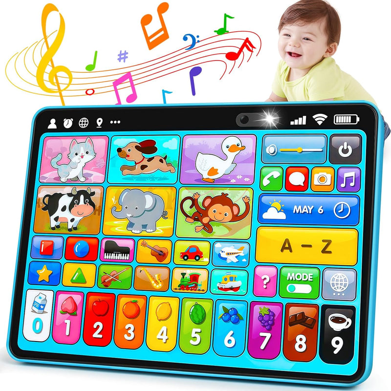 Peacurh Trilingual Learning Toy Tablet with Music & Sound, Montessori Speech Musical Therapy Toys, Gifts for Boy, Girl, Baby, Toddler, for Age 1, 2, 3 Year Old (12-18 Months)