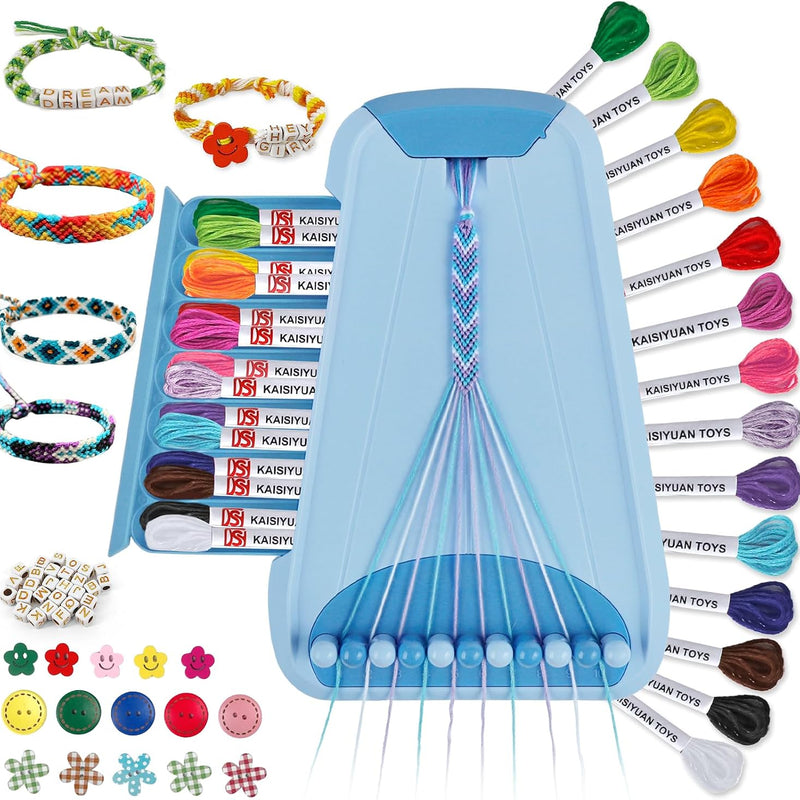 Maynacs Friendship Bracelet Making Kit for Girls 8-12, 28 Pre-Cut Threads | 28 Pre-Cut Threads in 14 Colors, 100 Letter Beads, Hidden Storage Tray - Screen-Free Travel Craft Kit for Kids and Teens