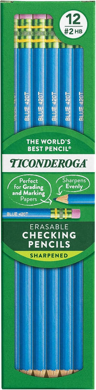 Ticonderoga Erasable Checking Wood-Cased Pencils, Pre-Sharpened, Red, 12 Count