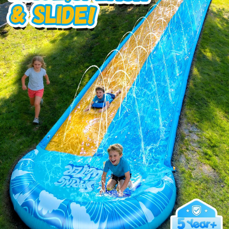 Spring Water Extra Long Slip and Water Slide for Kids Adults Backyard, 22ft Giant Inflatable Slip n WaterSlide for Heavy Duty, Summer Outdoor Water Toys with 2 Bodyboards