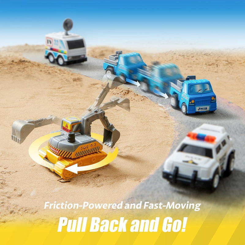 joyin friction powered 18 pcs pull back city cars and trucks toy vehicles set for toddlers and kids