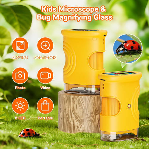 1000X Digital Handheld Microscope for Kids with 2.0" IPS Screen, Orange, STEM Science Lab Gift for Boys & Girls Age 4-12