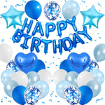 Navy Blue and Black Birthday Decorations for Men,Blue Black White Balloons Happy Birthdays Balloon Banner Silver Confetti Balloons for Men Boy Girls Women Adults Birthday Party Decorations